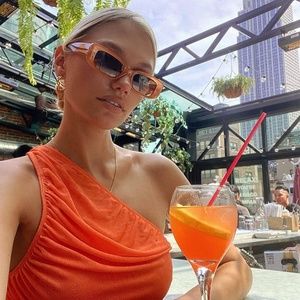 LIONESS Asymmetric Goddess Crop Top Orange